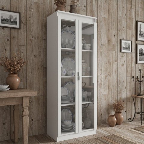 Cristaleira Vertical 2 Portas de Vidro 3 Prateleiras 160,5CMX60CM CR6004 Branco