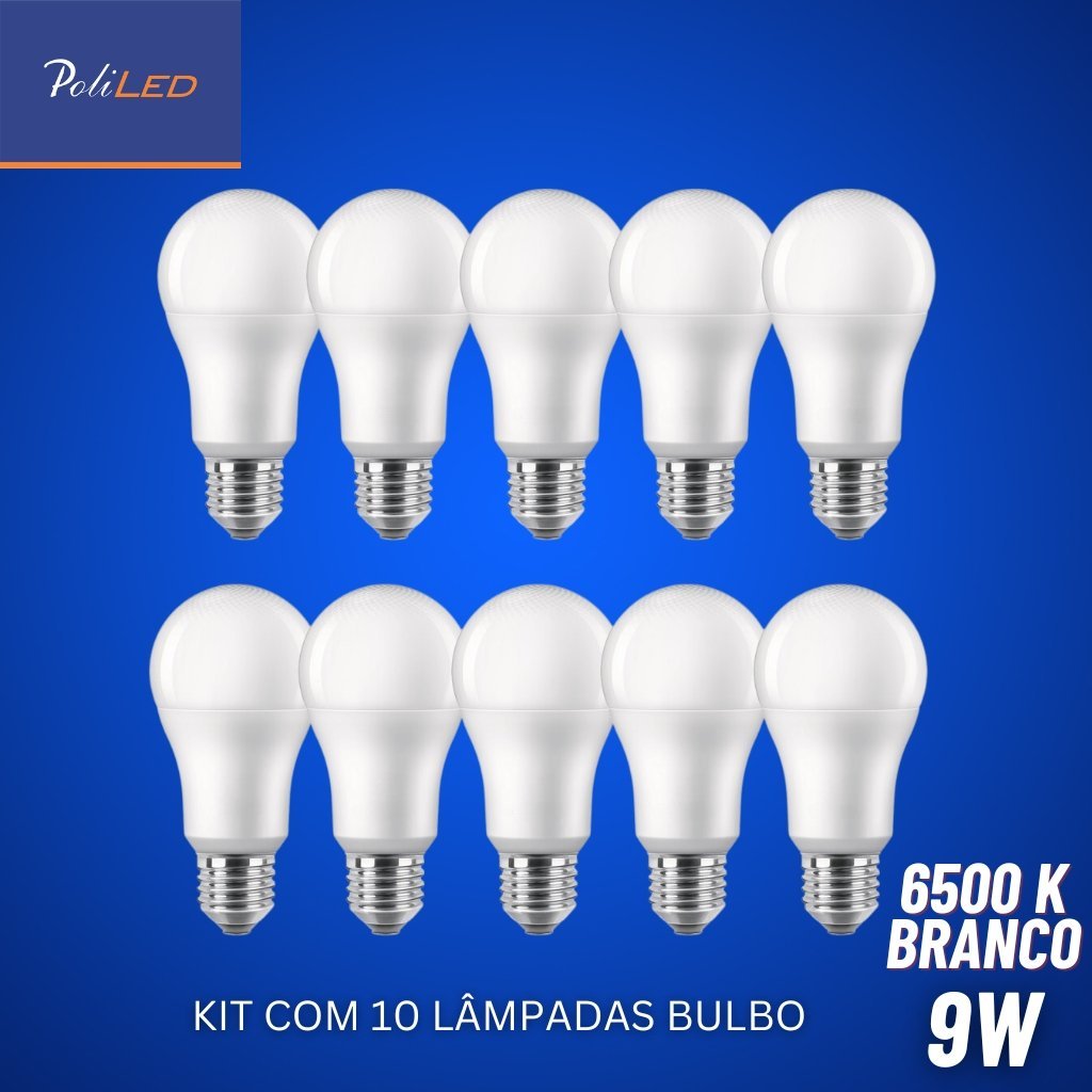 Kit com 10 Lâmpadas Bulbo Led E27 9w 6500k Bivolt Branca - Poliled Br - 2