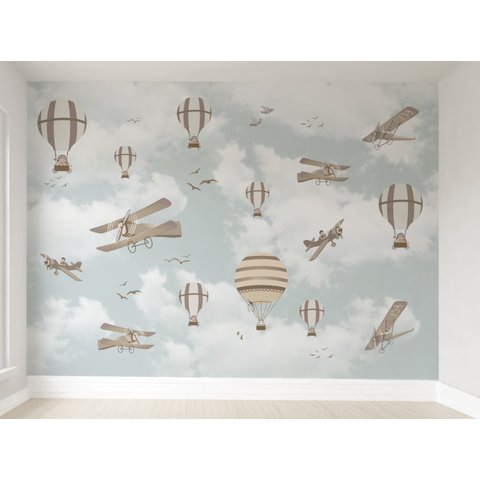 Papel de parede infantil para quarto de bebê aviãozinho balãozinho M² PP19