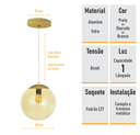 Ver imagem 5 de Pendente Globo Esfera de Vidro Âmbar 20cm - Ouro