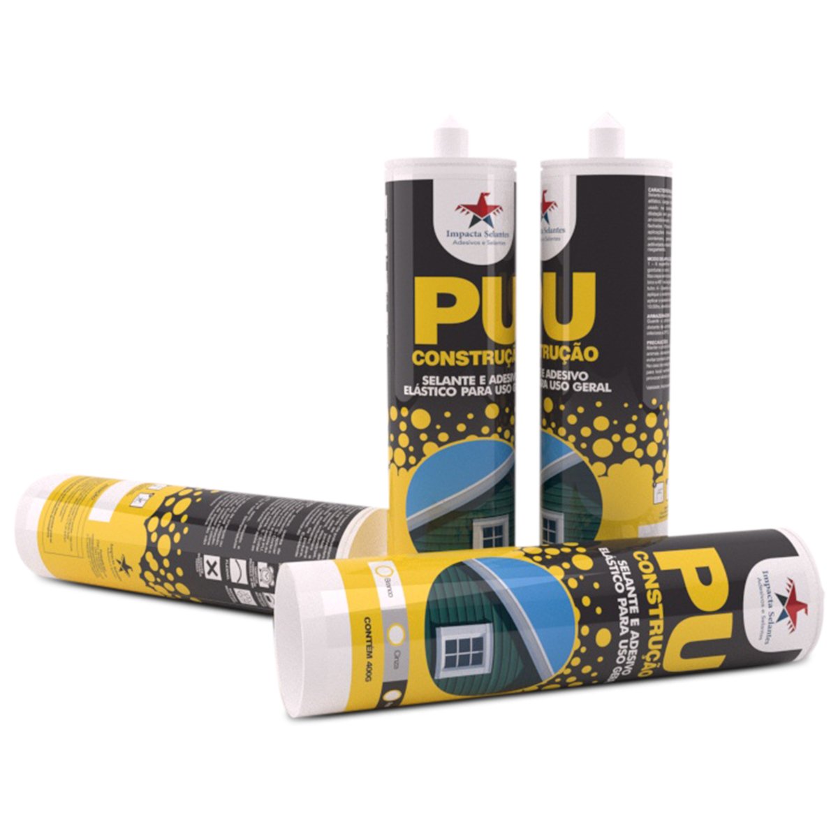 Selante Adesivo Elástico Uso Geral PU Construção Preto 400g - 1