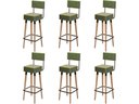 Ver imagem 1 de Kit 6 Banquetas Banco Alto Barcelona Couro Verde Bar Cozinha Pés Madeira Ms Decor