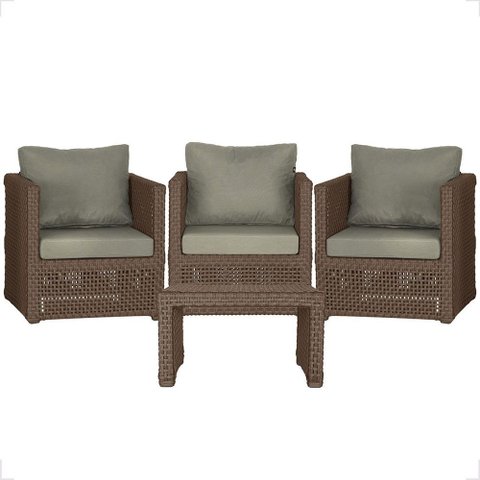 Mesa Centro e 3 Poltronas Madri Corda Náutica Estofado 8 Trama Original