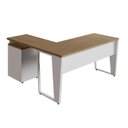 Ver imagem 2 de Mesa para Escritório em L Mesa L com Gaveteiro Moderno 4 Gavetas 150cm Macadâmia com Branco F5
