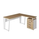 Ver imagem 4 de Mesa para Escritório em L Mesa L com Gaveteiro Moderno 4 Gavetas 150cm Macadâmia com Branco F5