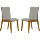 Ver imagem 1 de Kit 2 Cadeira de Jantar Estofada Alice Linho Cinza Base Madeira Castanho