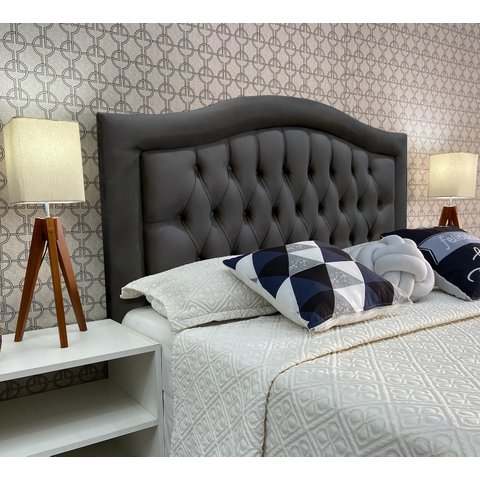 Cabeceira Casal Estofada Capitone Provençal Suede Cinza 140 X 60 Rbl