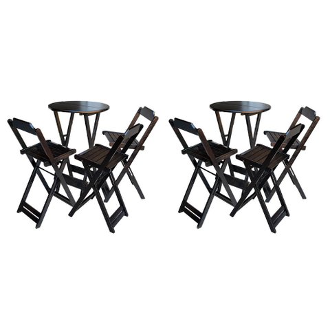 Kit 2 Conjuntos de Mesa Bistrô Dobravel em Madeira Maciça com 3 Banquetas Altas - Tabaco
