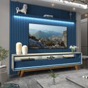 Ver imagem 2 de Rack com Painel Ripado com Led Nobre 2.3 Azul Royal com Off White - Gelius Móveis