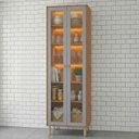Ver imagem 1 de Cristaleira com LED 2 Portas Reflecta 70 cm Divina Brilhante Celeste Bege/Cinamomo/Platina