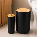 Ver imagem 5 de Kit Banheiro Luxo 2 Pecas Preto Lixeira Tampa Bambu Grande Escova Sanitaria Conjunto Lavabo Organiza