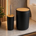 Ver imagem 2 de Kit Banheiro Luxo 2 Pecas Preto Lixeira Tampa Bambu Grande Escova Sanitaria Conjunto Lavabo Organiza