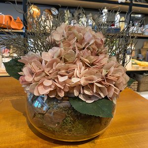 Arranjo Grande Centro de Mesa Hortênsias Artificial Vaso Incolor Decore Fácil Shop