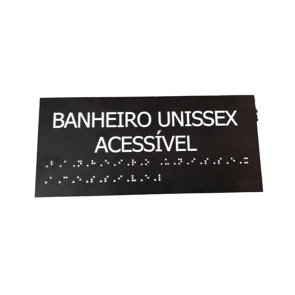 Placa Braile 20x9 Banheiro Unisex Acessível Preta