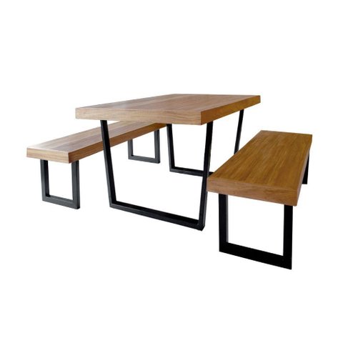 Conjunto Mesa Industrial Lanna 1,80m Ferragem Preta com 2 Bancos Industrial Lanna Preto