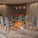 Ver imagem 1 de Mesa de Jantar 6 Lugares Porto Seguro com Vidro Mel/Veludo Cinza/Grafite - Panorama Móveis
