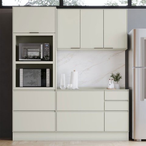 Cozinha Compacta Fineze 5 Portas 6 Gavetas com Tampo 100% MDF Areia Hp - Henn