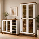 Ver imagem 1 de Kit Aparador Buffet Adega 135cm com Cristaleira 2 Portas Vidro Alegra S05 Off White Nogueira - Lyam