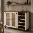 Ver imagem 4 de Kit Aparador Buffet Adega 135cm com Cristaleira 2 Portas Vidro Alegra S05 Off White Nogueira - Lyam