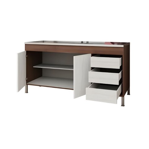 Gabinete Cozinha 3 Portas e 3 Gavetas Armário 174cm Multiuso:Branco/Legno