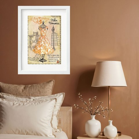 Quadro Vintage Atelier Vestido - 60x48cm:moldura Branca