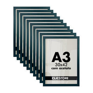 Kit 10 Molduras A3 30x42cm com Acetato e Fundo para Quadros Diplomas Certificados Fotos Cor:preto