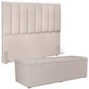 Ver imagem 1 de Kit Cabeceira Cama Box Casal 140cm e Calçadeira Recamier Baú Dália Dália W01 Linho Cru - Lyam