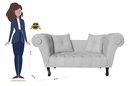 Ver imagem 4 de Recamier Decorativo Divã Dubai Couro Branco Pés Madeira Mz Decor