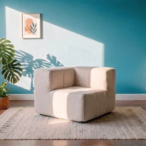 Sofá Modular de Canto 1 Lugar 86cm Sync Kappesberg Boucle Névoa