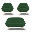 Ver imagem 1 de Kit 01 Namoradeira 02 Lugares e 02 Poltronas Giovana Veludo Verde Pés Palito Natural - D’Rossi