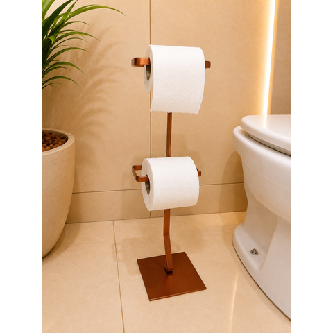 Suporte de Papel Higiênico Cobre Premium de Chão Turim Barra Chata Reforçado para Banheiros