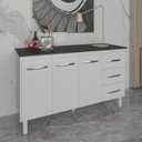 Ver imagem 2 de Armário Deise Cozinha Gabinete de Pia 150 Cm Branco e Tampo Tampão 150 Cm Mobília Decor Preto