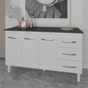 Ver imagem 3 de Armário Deise Cozinha Gabinete de Pia 150 Cm Branco e Tampo Tampão 150 Cm Mobília Decor Preto