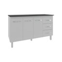 Ver imagem 1 de Armário Deise Cozinha Gabinete de Pia 150 Cm Branco e Tampo Tampão 150 Cm Mobília Decor Preto