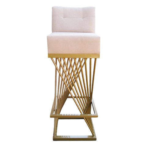 Banqueta Luma Base de Ferro Sued Bege - D'classe Decor