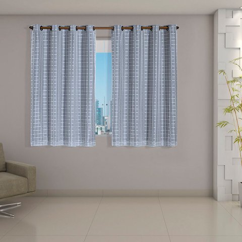 Cortina Daily Varão 1,5m Blackout Cinza PVC com Voil Xadrez 2,00MX1,40m Sala Quarto Cinza