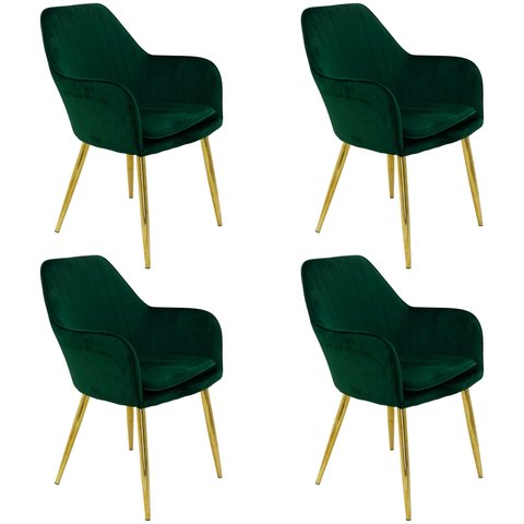 Kit 4 Cadeiras Poltrona Lines Base Dourada Recepção Sala Suede - Verde