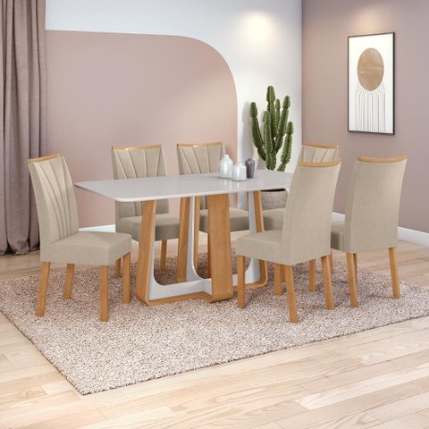 Conjunto Sala de Jantar Mesa Easy Pop 170x90cm Tampo Vidro/mdf com 6 Cadeiras Confort Veludo