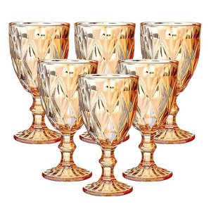 Jogo 6 Taças Diamante Vidro Âmbar Perolada 340ml
