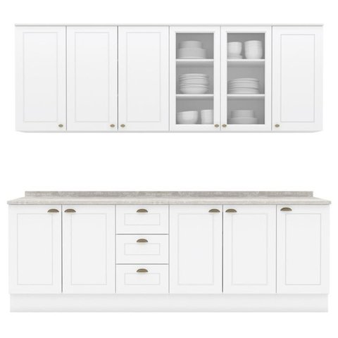 Cozinha Modulada 9 Pecas 240 Cm Ce856 Americana Branco Calcare Henn