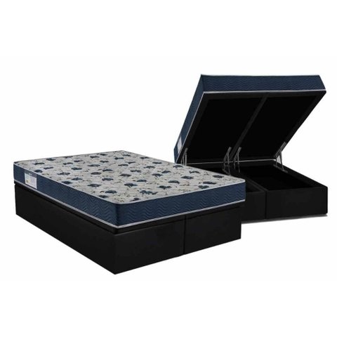 Cama Box Baú Queen: Colchão Ortopédico Ortobom D28 Iso 60 Super Firme + Base Crc Courano Black (