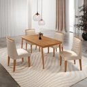 Ver imagem 1 de Mesa de Jantar Copper 120cm Tampo MDF com 4 Cadeiras Eloise Veludo Creme/Naturalle/Naturalle