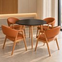 Ver imagem 1 de Kit Mesa de Jantar Redonda 90cm com 4 Poltronas Estofadas Confortáveis para Ambientes Modernos