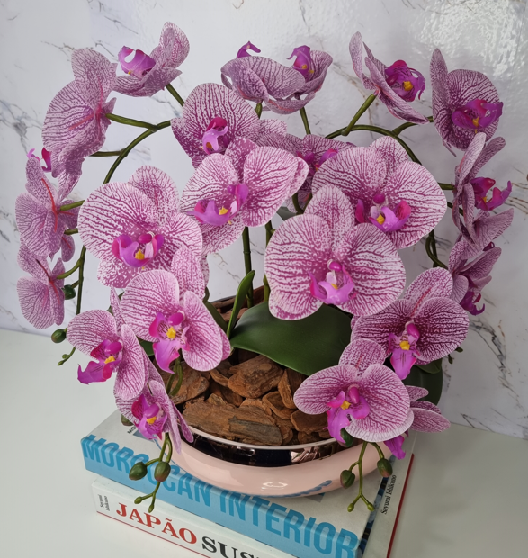 Arranjo Com 4 Orquídeas Violeta Vaso Rose 28cm - 2