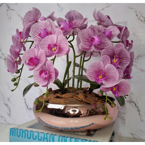 Arranjo Com 4 Orquídeas Violeta Vaso Rose 28cm