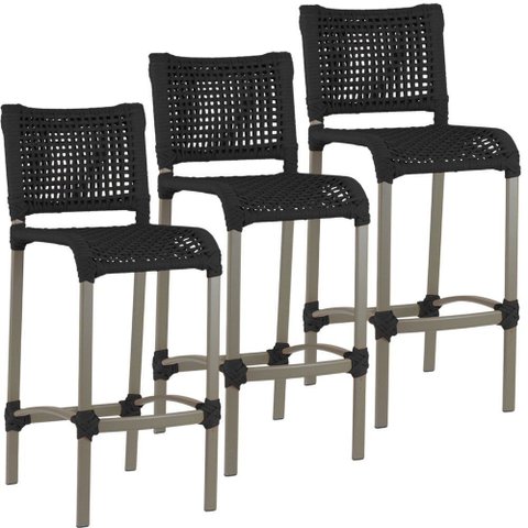 3 Banquetas Haiti em Corda Náutica Alumínio Balcão Edícula Trama Original
