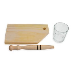 Kit Caipirinha Brasileira 3 Peças com Tábua de Frios - Socador e Copo - 3