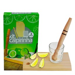 Kit Caipirinha Brasileira 3 Peças com Tábua de Frios - Socador e Copo - 2