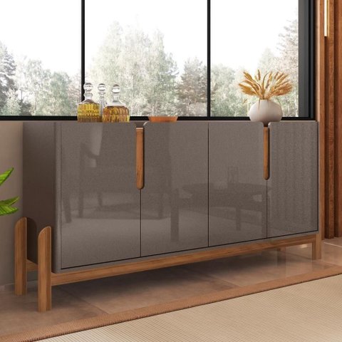 Buffet Agnes Cinza Pérola-Cedro 4 Portas 2 Prateleiras MDF-MDP 170cm