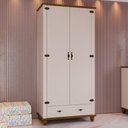 Ver imagem 5 de Guarda Roupa Solteiro Alegra S05 2 Portas de Bater 1 Gaveta MDF e Pinus Off White Nogueira Lyam